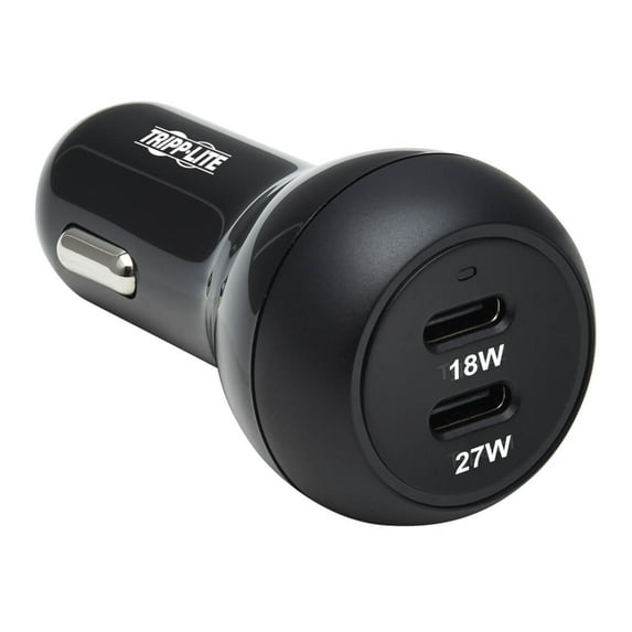 Tripp Lite Usb-c Car Dual-port With 45w Pd - Usb-c (27w), Usb-c (18w), Black - Car Adapter - 45 Watt - 3 A - Pd 3.0, Qc 3.0 - 2 Output Connectors (usb-c) - Black