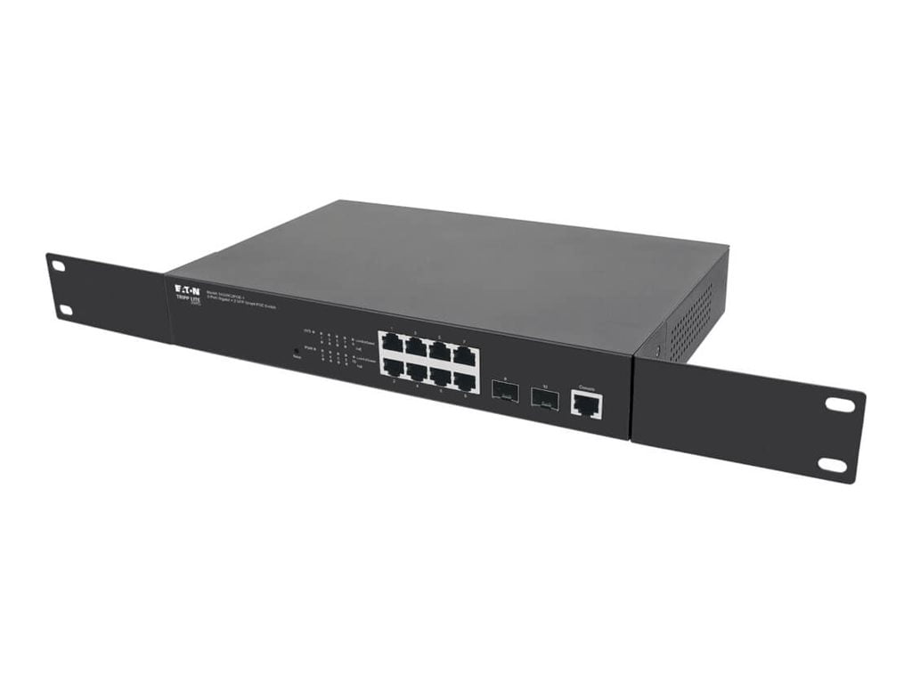 Eaton Tripp Lite series 8-Port Managed Gigabit Ethernet Switch with PoE+ Layer 2 1 Gbps 2x GbE SFP Ports 140W PoE 1U Rack/Desktop