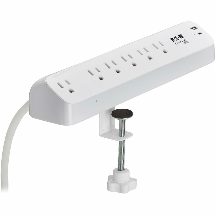 Eaton Tripp Lite Series Protect It! 6-Outlet Surge Protector with USB-A and USB-C Charging Ports, 5-15R Outlets, 900 Joules, Desk Clamp, 6 ft. (1.8 m) Cord, White