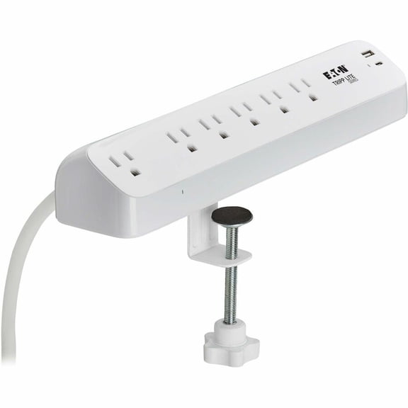 Eaton Tripp Lite Series Protect It! 6-Outlet Surge Protector with USB-A and USB-C Charging Ports, 5-15R Outlets, 900 Joules, Desk Clamp, 6 ft. (1.8 m) Cord, White
