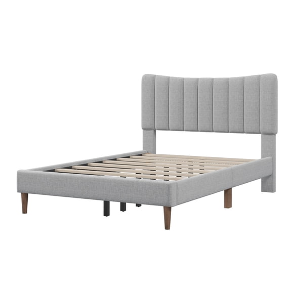 Tripp Modern Full Platform Bed Frame with Channel Tufted Headboard Gray