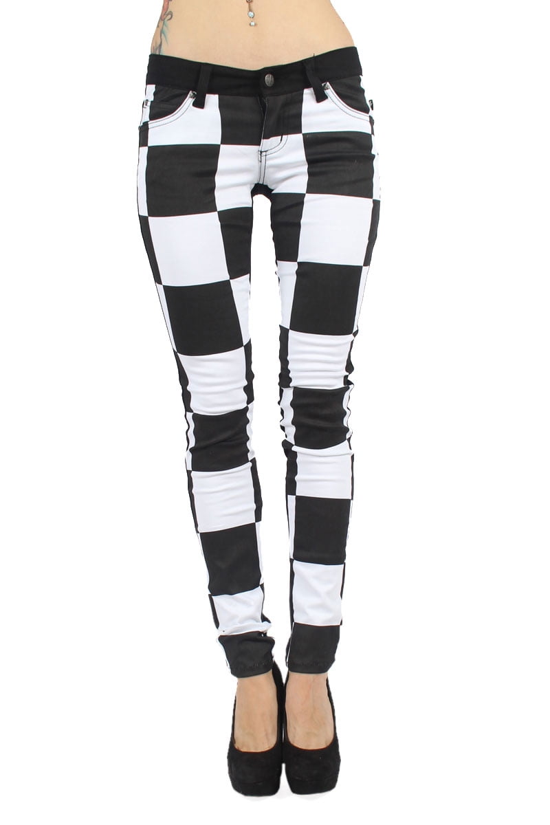 Tripp NYC Womens Skinny Front To Back Split Pant In Black/White