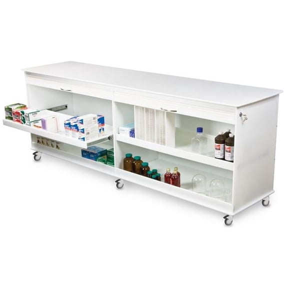TrippNT 50593 White Polyethylene Belize Lab Island 8 Foot Lab Cart - 94 x 35 x 24 in.