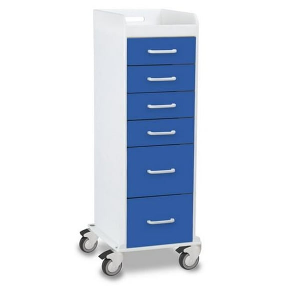 TrippNT 51089 Global Blue Polyethylene Tall Locking 6 Drawer Cart - 16 x 47 x 19 in.