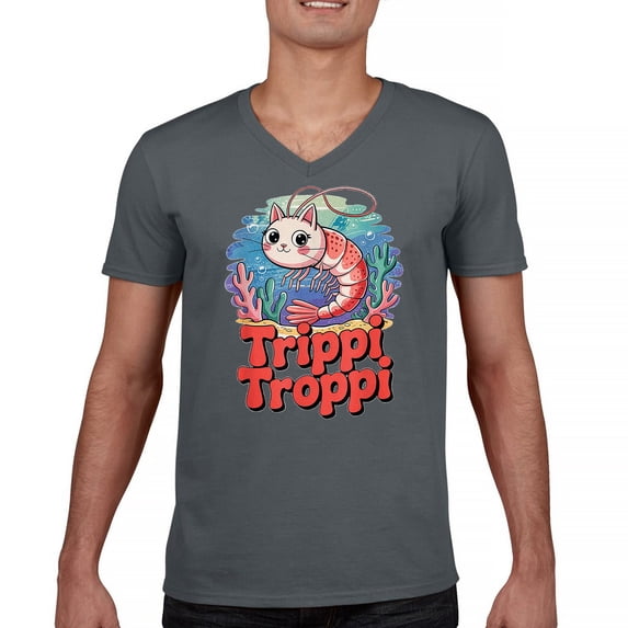 Trippi Troppi Shrim Cat Men's V-Neck T-shirt Italian Brainrot Gen Z Alpha Meme