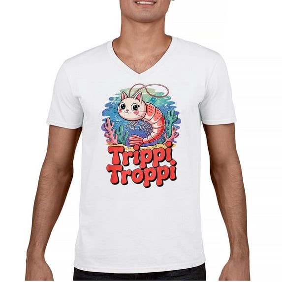 Trippi Troppi Shrim Cat Men's V-Neck T-shirt Italian Brainrot Gen Z Alpha Meme