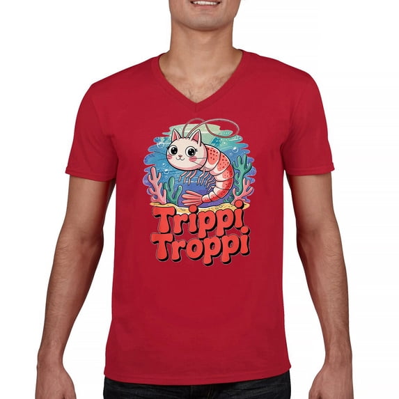 Trippi Troppi Shrim Cat Men's V-Neck T-shirt Italian Brainrot Gen Z Alpha Meme