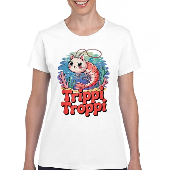 Trippi Troppi Shrim Cat T-Shirt Italian Brainrot Gen Z Alpha Meme Women's Tee