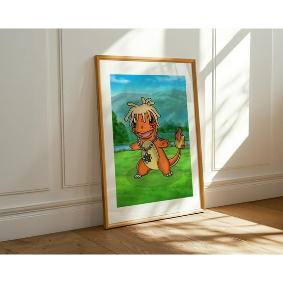 Trippie Redd Pokémon Art Print, Hip Hop Rap Wall Decor, Charmander Pop Culture, Gamer Dorm Room Gift, Unframed Poster Size 24x36