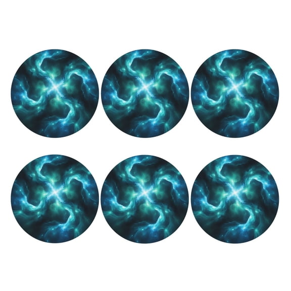 Trippies Galaxy Space Set of 6 Faux Leather 4 Inch Coasters Drinks Tabletop Home Dinning Round Shape