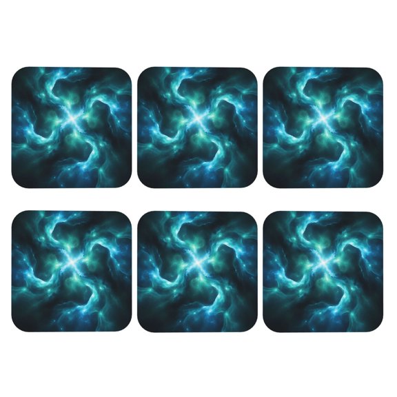 Trippies Galaxy Space Set of 6 Faux Leather 4 Inch Coasters Drinks Tabletop Home Dinning Square