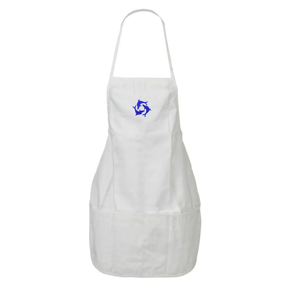 Tripple Dolphin Sign Embroidered Solid Chef's Apron - White OSFM