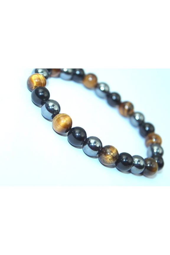 Tripple Protection Bracelet Hematite,Tiger Eye and Black Obsidian for Protection Of Negative Energy and Luck Unisex,8 mm,stretch Bracelet