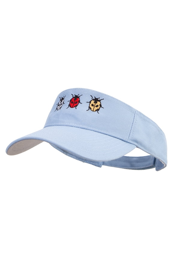Tripple ladybug Embroidered Cotton Sports Visors - Baby Blue OSFM