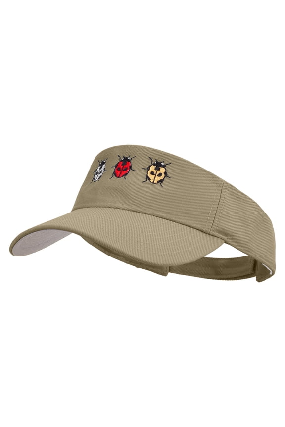 Tripple ladybug Embroidered Cotton Sports Visors - Khaki OSFM