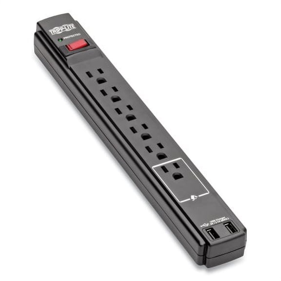 Tripp Lite Protect It! Surge Protector, 6 AC Outlets/2 USB Ports, 6 ft Cord, 990 J, Black (TLP606USBB)