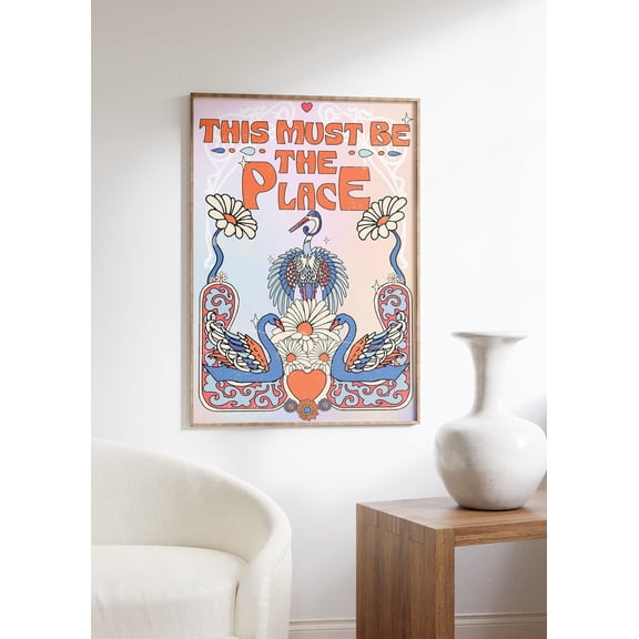 Trippy 70s Psychedelic Swan Art, Stretched Canvas 16x20in