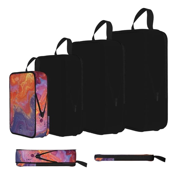 Trippy Abstract Purple Tie Dye 4-Set Compression Packing Cubes, Expandable Travel Organizer Bags, Luggage Packing Organizers, S M L XL