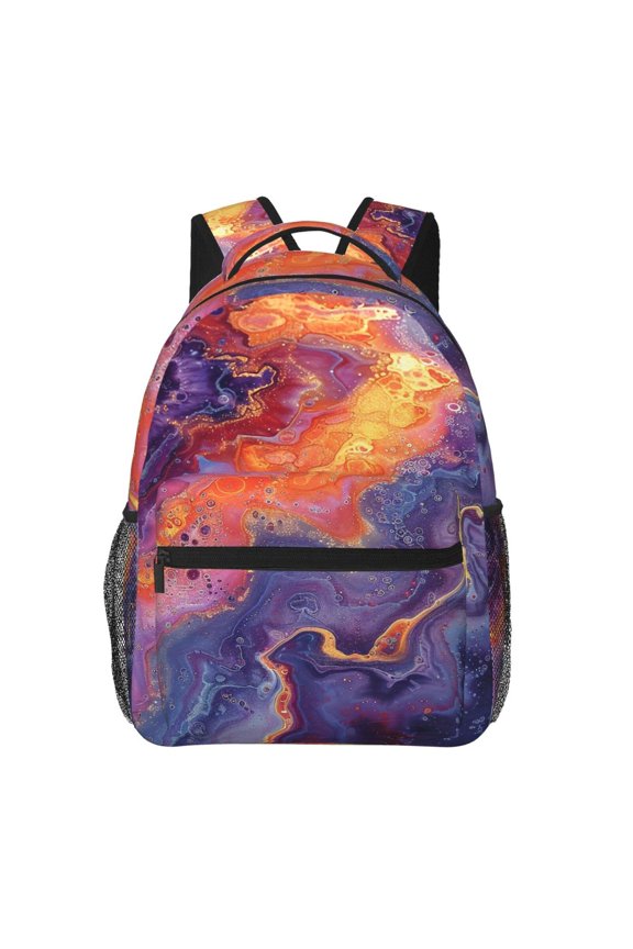Trippy Abstract Purple Tie Dye Backpack Casual College Bag Zipper Laptop Daypack Hiking Rucksack Travel