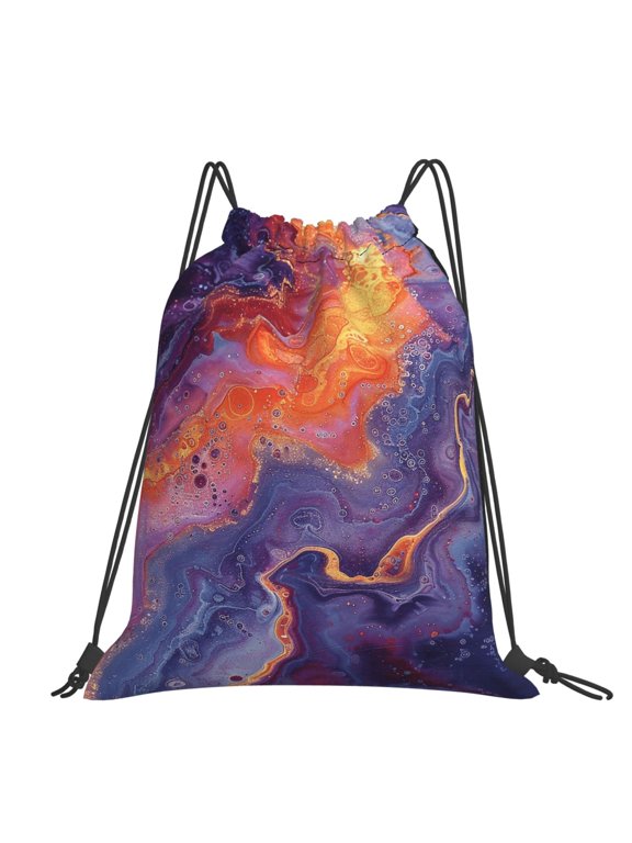 Trippy Abstract Purple Tie Dye Large Drawstring Backpack Casual Cinch Sack Bag Backpack for Sports Hiking Travel Gym