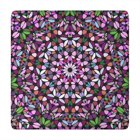 Trippy Abstract Tablecloth - Elastic Fitted Square Cover with Psychedelic Ornament Design, Windproof Wrinkle-Free for Outdoor, 54x54 Inches