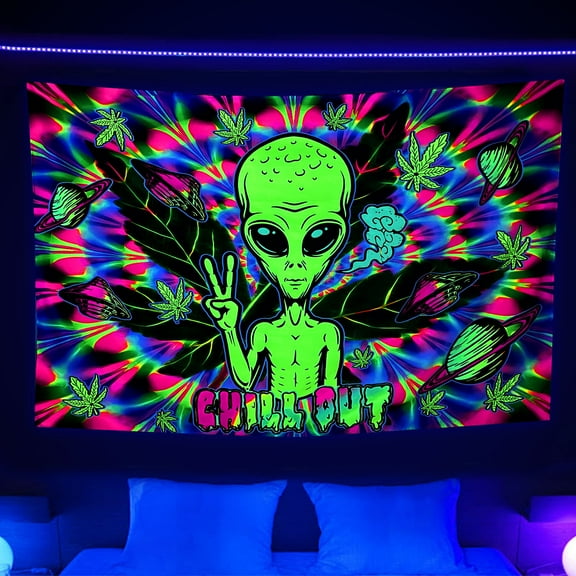 Trippy Alien Tapestry, UV Reactive Blacklight Wall Tapestry for Bedroom, Psychedelic Colorful Tapestries  Aesthetic Hippie Art Decor 60X40 in
