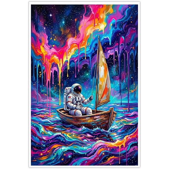 Trippy Astronaut Sailing Space Wall Art Psychedelic Galaxy Canvas Poster