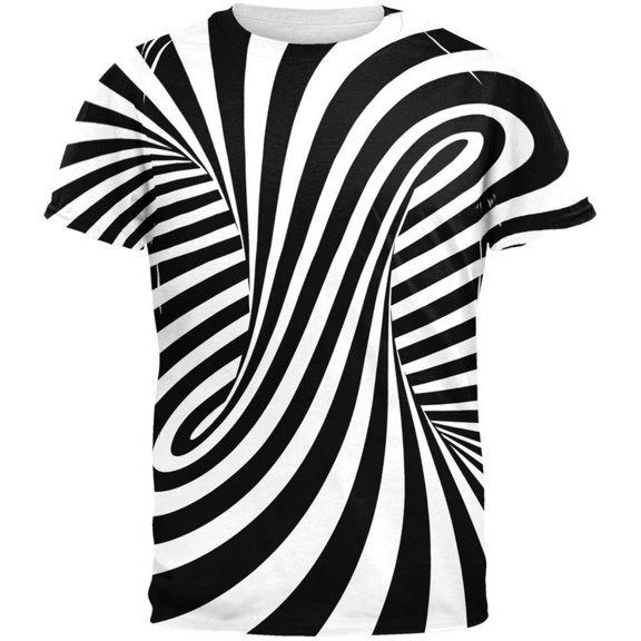 Trippy Black And White Swirl All Over Adult T-Shirt - Medium