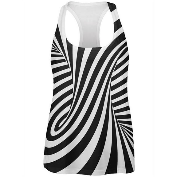 Trippy Black And White Swirl All Over Womens Work Out Tank Top Multi 2XL