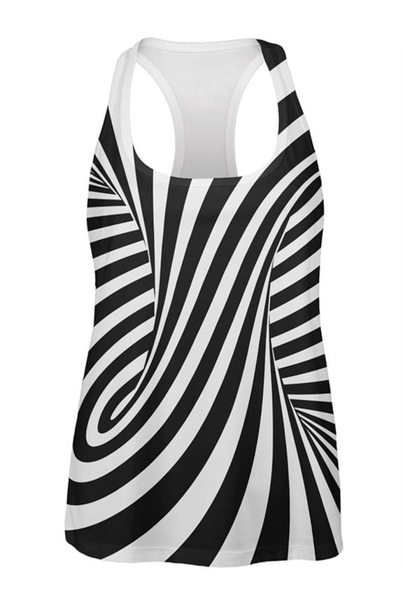 Trippy Black And White Swirl All Over Womens Work Out Tank Top Multi SM