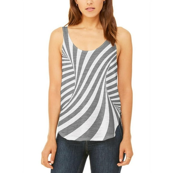 Trippy Black And White Swirl Juniors Flowy Side Slit Tank Top Multi X-LG