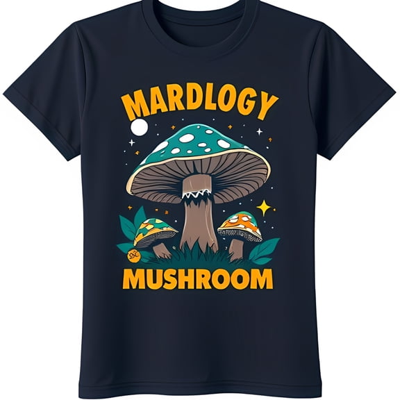 Trippy Black T-Shirt with Large Green Mushroom Design 'Mardlogy Mushroom' Graphic Tee
