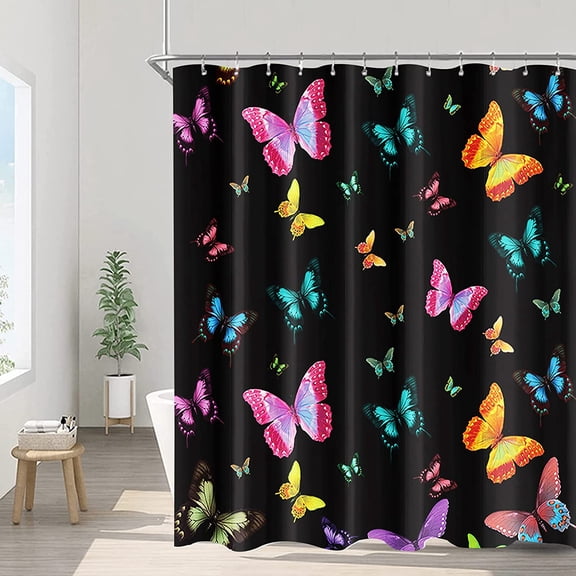 Trippy Butterfly Shower Curtain Colorful Moth Insect in Black Art Psychedelic Aesthetic Shower Curtains Funny Dorm Bathroom Decor for Girls 72x72 Inch Waterproof Polyester Fabric