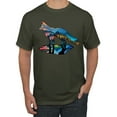 thumbnail image 1 of Trippy California Rainbow Neon Wolf Mountain Silhouette | Mens Animal Lover Graphic T-Shirt, Military Green, 2XL, 1 of 4
