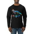 thumbnail image 1 of Trippy California Rainbow Neon Wolf Mountain Silhouette | Mens Animal Lover Long Sleeve T-Shirt, Black, Small, 1 of 1