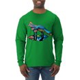 thumbnail image 1 of Trippy California Rainbow Neon Wolf Mountain Silhouette | Mens Animal Lover Long Sleeve T-Shirt, Kelly, 2XL, 1 of 1