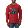 thumbnail image 1 of Trippy California Rainbow Neon Wolf Mountain Silhouette | Mens Animal Lover Long Sleeve T-Shirt, Red, 2XL, 1 of 1