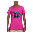 thumbnail image 1 of Trippy California Rainbow Neon Wolf Mountain Silhouette | Womens Animal Lover Graphic T-Shirt, Fuschia, X-Large, 1 of 4