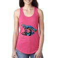 thumbnail image 1 of Trippy California Rainbow Neon Wolf Mountain Silhouette | Womens Animal Lover Jersey Racerback Tank Top, Hot Pink, Small, 1 of 4