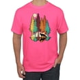 thumbnail image 1 of Trippy California Redwoods Forest Fox Silhouette | Mens Fashion Graphic T-Shirt, Neon Pink, Large, 1 of 4