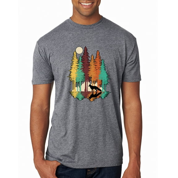 Trippy California Redwoods Forest Fox Silhouette | Mens Fashion Premium Tri Blend T-Shirt, Premium Heather, Medium
