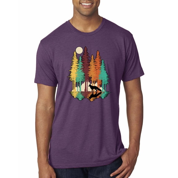Trippy California Redwoods Forest Fox Silhouette | Mens Fashion Premium Tri Blend T-Shirt, Vintage Purple, Small