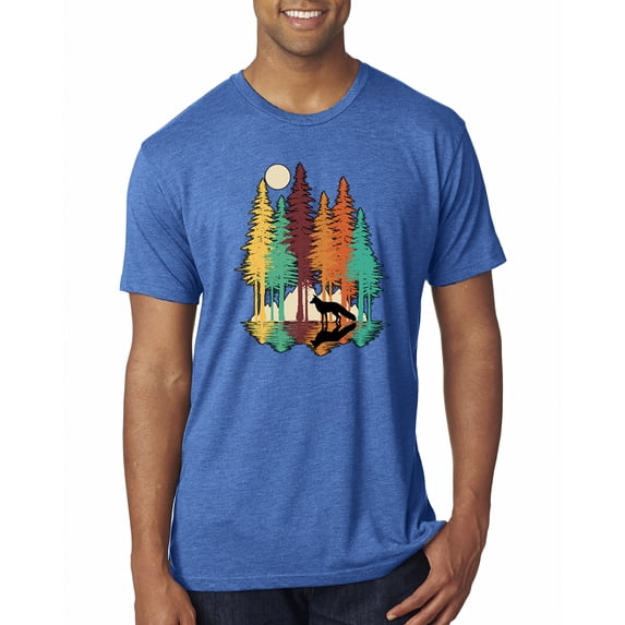 Trippy California Redwoods Forest Fox Silhouette | Mens Fashion Premium Tri Blend T-Shirt, Vintage Royal, Large