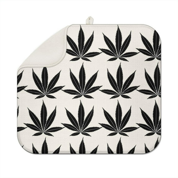 Trippy Cannabis Leaf Dish Drying Mat - 3-Layer Thick Microfiber Counter Pad, Quick Dry & Space-Saving Foldable Design - Psychedelic Weed Aesthetic
