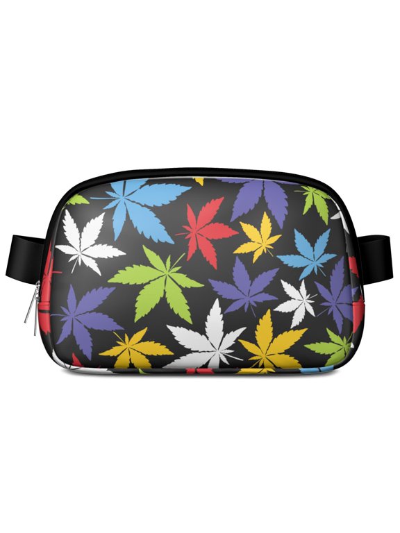 Trippy Cannabis Leaf Sling Bag – Minimalist Weed Fanny Pack for Women with Adjustable Strap & Mesh Compartments – Durable Rasta Marijuana Crossbody for Daily Style