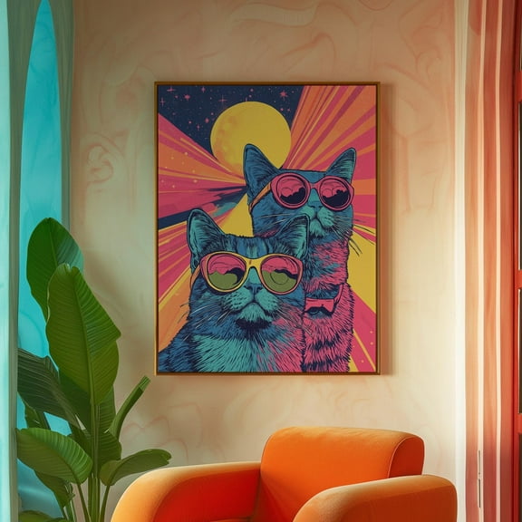 Trippy Cat Art, Psychedelic Cats Wall Art, Retro 70S Wall Art, Collage Dorm Room Decor, 70S Psychedelic Home Decor, Gift For Cat Lovers Wall Art, Modern Wall Decor, 12x18 UNFRAMED