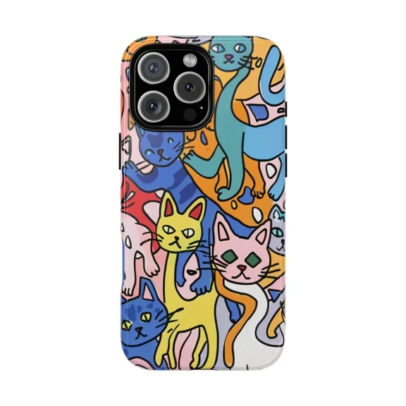 Trippy Cats Painting Art Style Phone Case for iPhone 11 12 13 14 15 16 17 Pro Max
