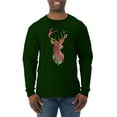 thumbnail image 1 of Trippy Colorful Buck Head Rainbow Hunting Deer Mosaic Animal Lover Mens Long Sleeve Shirt, Forest Green, Small, 1 of 3