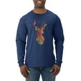 thumbnail image 1 of Trippy Colorful Buck Head Rainbow Hunting Deer Mosaic Animal Lover Mens Long Sleeve Shirt, Navy, Small, 1 of 3