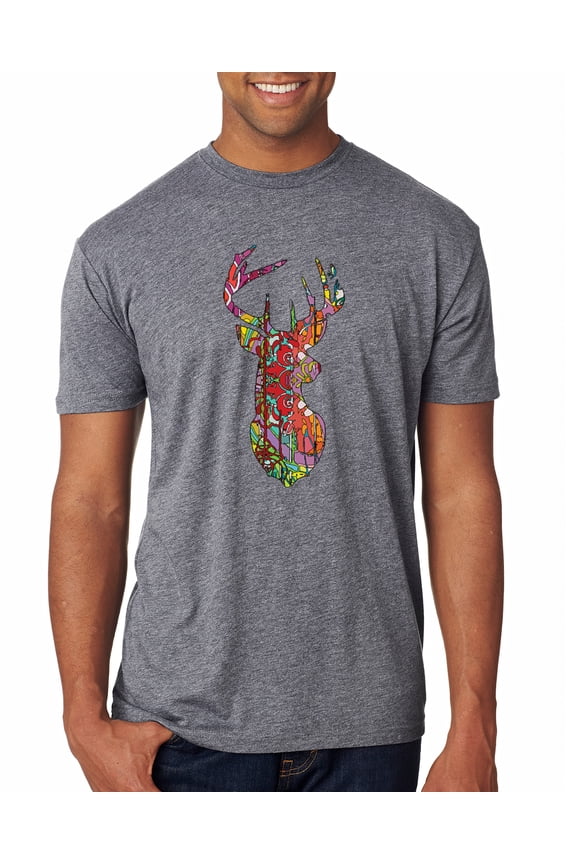 Trippy Colorful Buck Head Rainbow Hunting Deer Mosaic Animal Lover Mens Premium Tri Blend T-Shirt, Premium Heather, 2XL